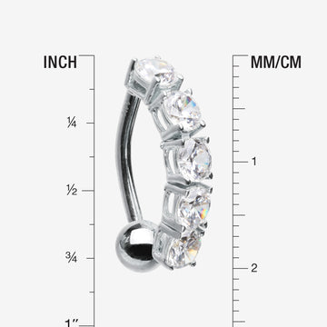 Detail View 1 of 14 Karat White Gold Classic Vertical Sparkle Reverse Belly Button Ring-Clear Gem